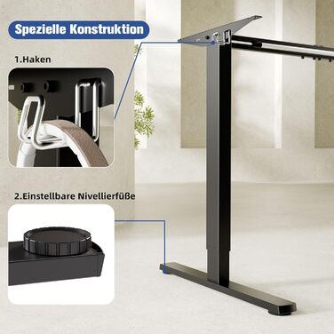 Рама столу ERGOMAKER з регулюванням висоти, функцією пам&39яті та плавним пуском/зупинкою, 2-рівнева телескопічна регульована по висоті рама столу, електрична рама столу (чорна), рама з одним двигуном, чорний колір