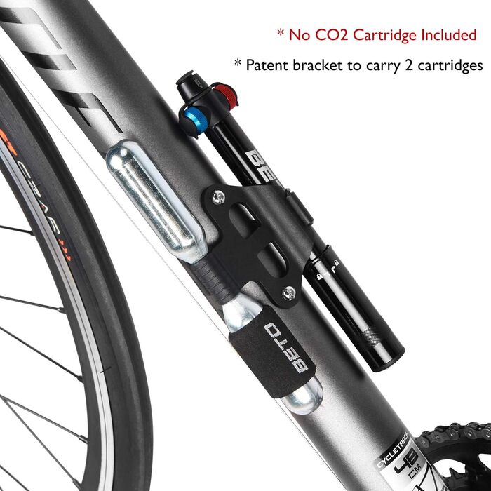Міні-велосипедний насос з CO2-качалом, 19.5–31.5 см, 120–160 PSI (макс), алюмінієвий сплав, чорний/сріблястий