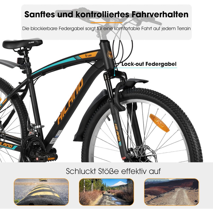 Гірський велосипед Hiland 26/27,5 дюймів, 18 швидкостей, чоловічий та жіночий, гірський велосипед з подвійними дисковими гальмами, 26-дюймовий гірський велосипед для дорослих з амортизаційною вилкою, гірський велосипед для чоловіків та жінок, помаранчевий