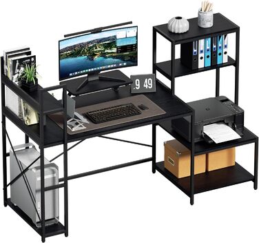 Комп&39ютерний стіл Huracan Desks з полицями, великий стіл з місцем для зберігання, дерев&39яний кутовий комп&39ютерний стіл з кріпленням для монітора, ігровий кутовий комп&39ютерний стіл, стіл для навчання, чорний колір