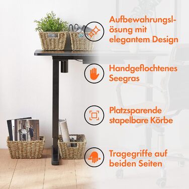 Кошик для зберігання з морської трави VonHaus, 4 плетені кошики Ручно плетені кошики з морської трави для зберігання у ванній кімнаті на полицях Плетені кошики з натуральної морської трави з ручками для ванної кімнати та домашнього офісу, набір з 4 шт.