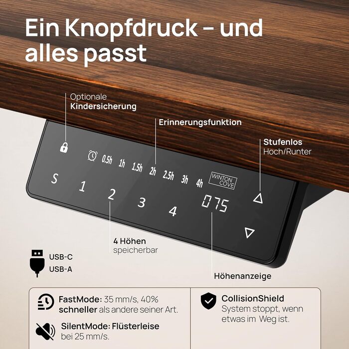 Електричне регулювання висоти письмового столу 120x60 та 160x80 см - безшумний подвійний двигун, захист від зіткнень, функція пам&39яті, система керування кабелями в комплекті 120 x 60 Чорний Дуб