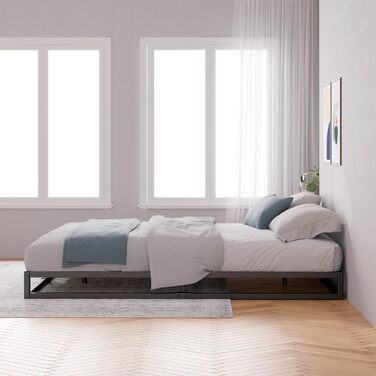 Каркас ліжка Zinus Joseph 140x200 см - Металеве ліжко 140x200 з дерев&39яною рейковою основою - Низький дизайн 15 см - Компактне пакування та легке складання - Чорний колір 140x200 см, висота 15 см