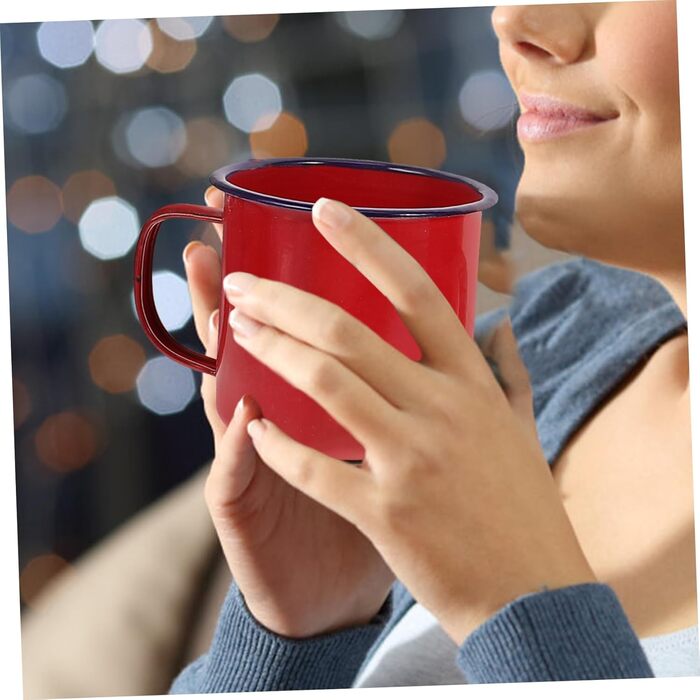 Набір емальованих кухлів Garneck з 4 предметів, для кемпінгу, маленьких бляшаних чашок для пиття, емальовані кухлі, домашні кухлі, кухлі для гарячого шоколаду, кухлі для багаття, вінтажна кухоль для кави, кухоль для води, червоний