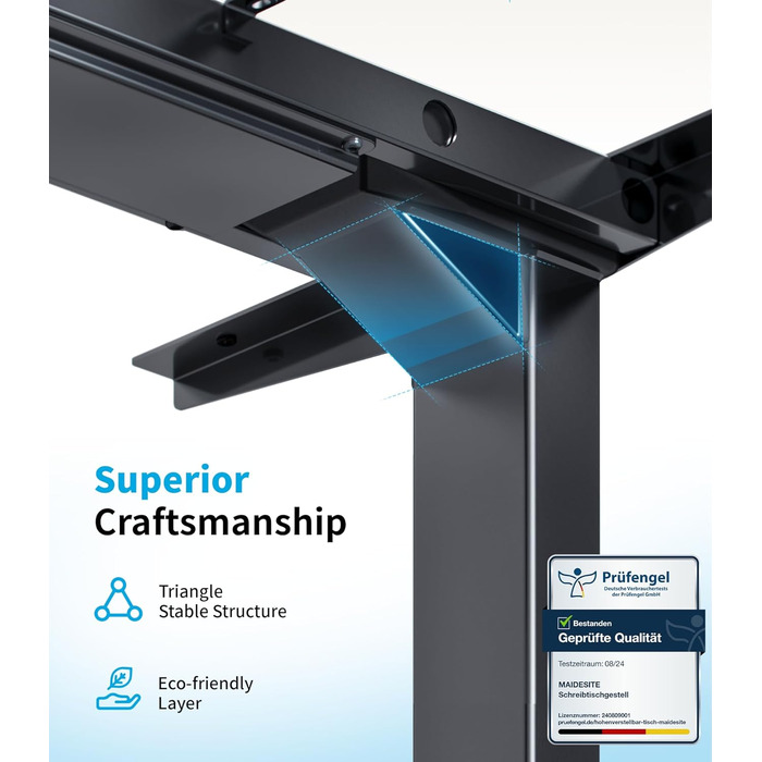 Електричний стіл MAIDeSITe з регулюванням висоти, 2 потужними двигунами, 3-рівневим регулюванням висоти каркаса столу та 4 налаштуваннями пам&39яті з нагадуванням про сидіння/вставання - T2 Pro Plus Black