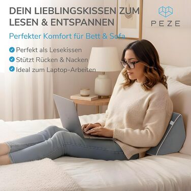 Подушка для спини для ліжка та дивана (сіра) Клиноподібна подушка та подушка для читання для дорослих - Підтримуюча подушка для колін, ніг, спини, пролежнів - Подушка для сидіння ліжка для нахилу та підйому - Ортопедична подушка для спини