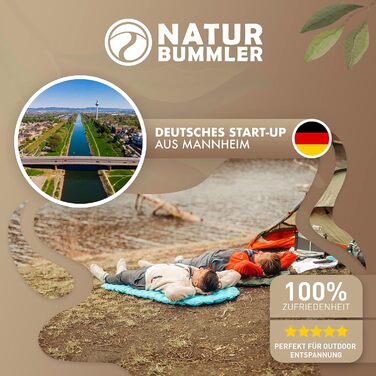 Надувний килимок NATURBUMMLER Ultralight 590 г для кемпінгу (195x56 см) водонепроникний та складаний для трекінгу, піших прогулянок, фестивалів, подорожей, натурально-зелений