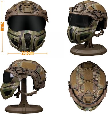 Тактичний швидкий шолом повного покриття шоломи зі сталевою сіткою маска/окуляри полювання косплей захисне спорядження зелений