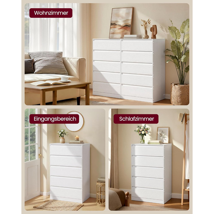 Комод VASAGLE з 5 шухлядами, комод, шафа з шухлядами, комод для білизни, для спальні, 40 x 60 x 97,4 см, колекція Modern Kailyn, білий LTS605WE01, 5 шухляд (60Ш см)