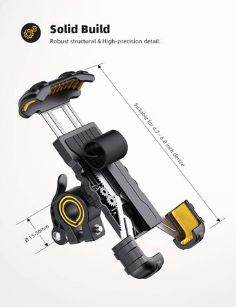 Тримач для велосипедного телефону Lamicall, тримач для мотоциклетного телефону - універсальний тримач для велосипеда на 360 для iPhone 15/14 Pro Max Plus, SE, 13/12 Pro Max Mini, 11 Pro Max, Xs, XR, X, 8, 7, Samsung S23 S22, смартфон (оновлений - жовтий)