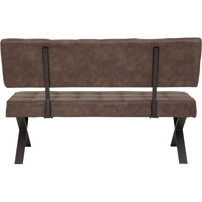 Обідня лавка Donna, зі спинкою, чохол Softex у вінтажному коричневому кольорі, Х-подібний металевий каркас кольору антрацит, 140x693 см Лавка зі спинкою