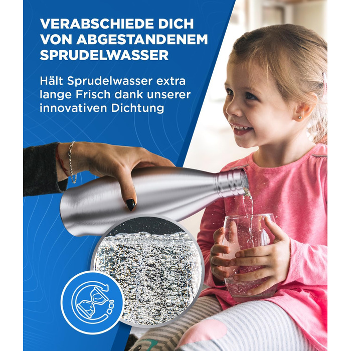 Безпластикова пляшка з нержавіючої сталі 900 мл для Sodastream Crystal - Пляшка з нержавіючої сталі, захищена від миття в посудомийній машині для потоку газованої води - Металеві пляшки Soda Maker 900 мл Nature, 100