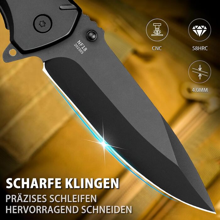 Рятувальний ніж NedFoss NF18, складний ніж 9,8 см з різаком для ременя та склорізом, кишеньковий ніж з фіксатором та шарикопідшипн