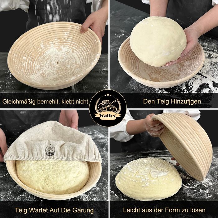 Кошик для вистоювання - Walfos Круглий кошик для випічки хлібного набору, 100 натуральний ротанг, включаючи пекарський ніж, щітку,