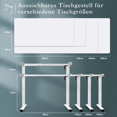 Каркас столу JUMMICO з регульованою висотою, USB-портом та кабельним лотком, електрично регульований каркас столу з колесами, стіл для роботи стоячи (білий)