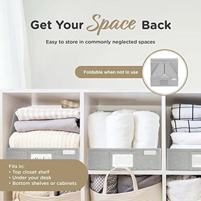 Тканинні контейнери для зберігання, трапецієподібні, з відкритою передньою частиною для швидкого доступу, низькою передньою частиною, високою задньою частиною для верхньої полиці, світло-сірий хакі, 3 шт.