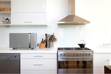 Мікрохвильова піч MEDION 3 в 1 з функцією гриля та гарячого повітря (23 літри, потужність 800 Вт, верхній гриль/потужність гарячого повітря 1200 Вт, окремо стояча, MD17495) срібло