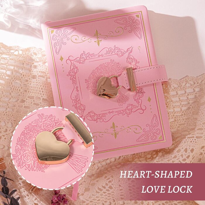 Щоденник MGGAO із замком для письма, тверда обкладинка з штучної шкіри, що замикається, особистий органайзер B6 для чоловіків та жінок, 288 сторінок, 100 г/м, лінований папір рожевого кольору