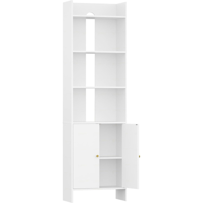 Книжкова шафа Hzuaneri з 2 дверима, 6-ярусна книжкова полиця, полиця, вітрина, полиця для зберігання для вітальні, домашнього офісу, кухні, 24 x 48 x 169 см, білий, BC62003X