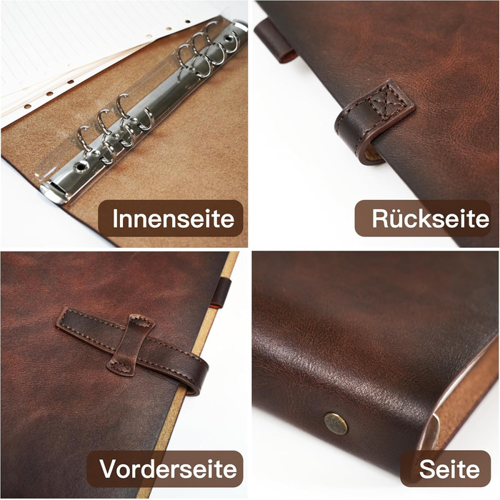 Шкіряний блокнот А5 з можливістю багаторазового поповнення, багаторазовий шкіряний щоденник, вінтажний органайзер з металевою папкою на 6 кілець, 120 сторінок, лінований папір та кишеня, для письменників, бізнесу, роботи, навчання, А5 кавово-коричневого к