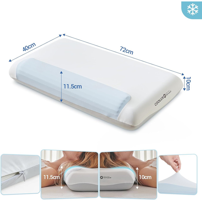 Ергономічна подушка з піни з ефектом пам&39яті 2 висоти (10/11,5 см) - подушка для підтримки шиї для сну на боці та на спині, сертифікована CertiPUR-US та Oeko-TEX 100, з наволочкою, яку можна прати