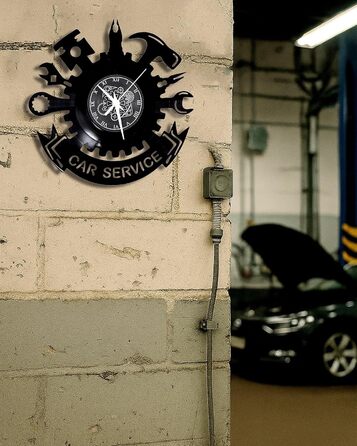Настінний годинник для автомайстерні Car Service з мотивом інструментів Безшумний кварцовий механізм Ідея подарунка для вітальні, спальні або гаража, чорний