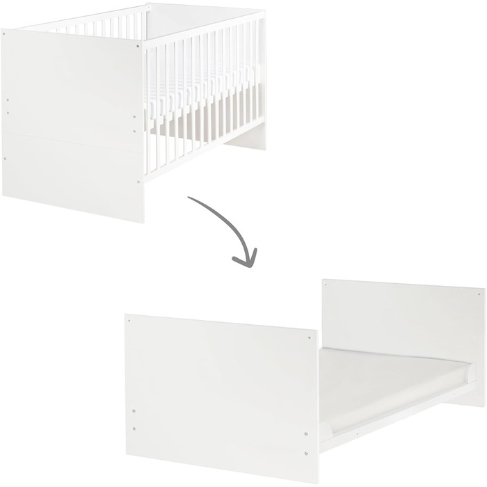 Дитяче ліжечко roba &39Anton&39 70 x 140 см, дитяче ліжечко, що трансформується в дитяче ліжко, вкл. кутові перемикачі, регулювання висоти у 3 напрямках, 3 знімні перекладини, біле