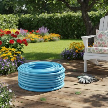 Шланг садовий Relaxdays, на вибір довжини, універсальний водопровідний шланг 1/2, стійкий до УФ-випромінювання та погодних умов, PP, світло-блакитний, 50 м
