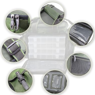 Сумка QMBasic для риболовлі, включаючи 4 коробки для снастей Рибальський чохол для аксесуарів Водовідштовхувальні м&39які лямки Рибальська сумка