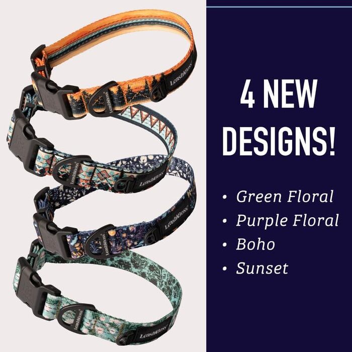 Нашийник для собак Leashboss з яскравим візерунком та світловідбиваючими нитками, колекція Boho, середній розмір (34-50 см, ширина 2.5 см)