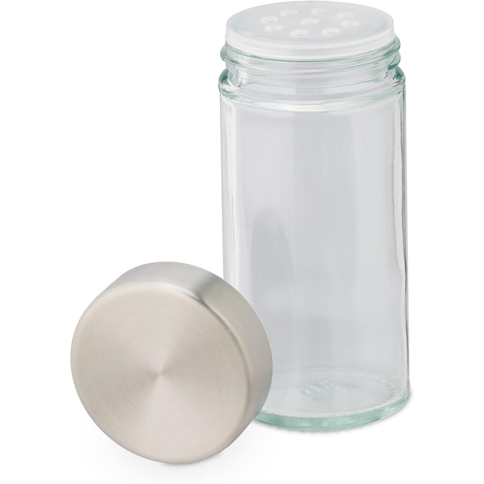 Портативна підставка для спецій Relaxdays, що містить 20 банок для спецій, зі вставкою-шейкером, з можливістю повторного наповнення, срібляста/прозора