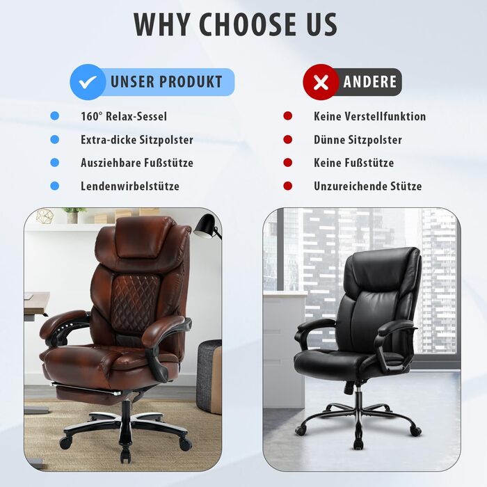 Ергономічне офісне крісло 200 кг з підставкою для ніг від болю в спині, крісло керівника PU Leader з високою спинкою та потовщеною підкладкою для домашнього офісу та офісу