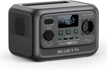 Портативна електростанція BLUETTI Elite 30 V2, акумулятор LFP 288 Втгод, вихідна потужність змінного струму 600 Вт (підйомна потужність 1500 Вт), 0-100 за 70 хвилин, сонячний генератор для кемпінгу, фургонів, відключень електроенергії (сонячна панель опці