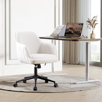 Офісне крісло, для домашнього офісу, оксамитове крісло-туалет, вантажопідйомність до 136 кг, ергономічне, регульоване по висоті обертове крісло, робоче крісло з поворотом на 360, тихі коліщатка, для кабінету, спальні, для домашнього офісу, білий оксамит, 