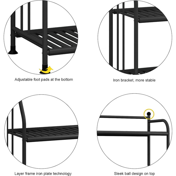 Рівнева металева полиця для квітів, окремостояча книжкова полиця, кухонні полиці, міцні полиці, підходить для вітальні, балкону, саду (55x28x133 см) (чорна) Чорний 55x28x133 см, 5-
