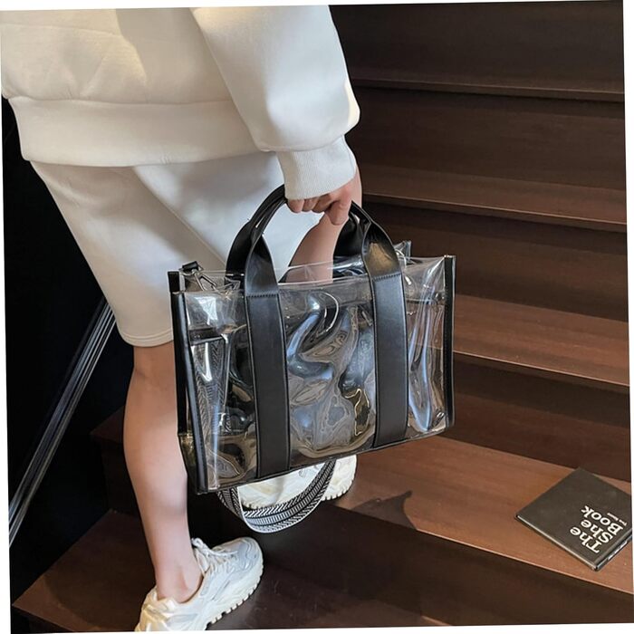 Прозора сумка-шопер з внутрішньою кишенею на блискавці, містка жіноча сумка з ручками та знімним ременем, ідеальна для спортивних заходів та концертів