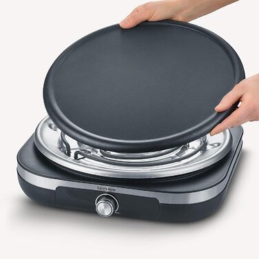 Млинниця для солодких млинців і солоних галет, Млинниця зі знімною пластиною для гриля XXL (38 см), приблизно 1 500 Вт, нержавіюча сталь матова/чорна, CM 2199 1,500 Вт