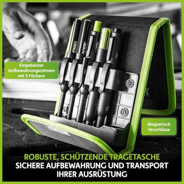 Набір будівельних маркерів Tracer з 5 предметів у футлярі для зберігання столярний олівець, 2 маркери з довгим наконечником, маркер, що не засмічується, та дозатор для змінних картриджів.