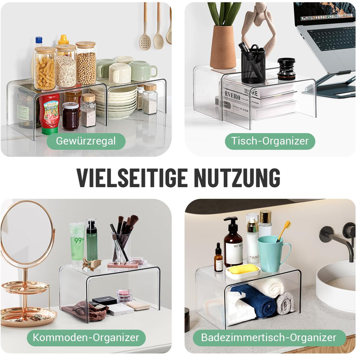 Прозора стійка для спецій, 4 кухонні органайзери, штабелювані органайзери для кухонних шаф, міні-декоративна полиця, кухонний органайзер для спецій, полиця на кухонній стільниці, сходи для спецій, органайзер для туалетного столика, набір з 4 шт.