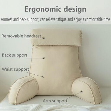 Подушка для відпочинку на ліжку, подушка для читання, подушка для спини з підлокітниками, ідеальна клиноподібна подушка з подушкою для шиї, для читання, роботи та ігор на ліжку, дивані чи кушетці