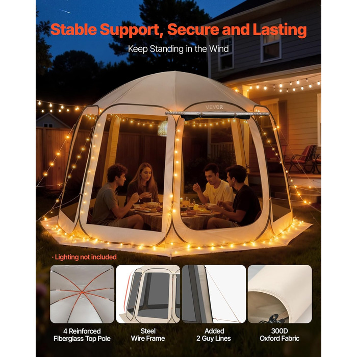 Намет-будинок VEVOR, 3 x 2,8 м, 4-8 осіб, розкладний намет для забезпечення приватності, портативний, екранований, з сумкою для перенесення, сітчастими бортами, кілками для землі, для саду, патіо, заднього двору, активного відпочинку на свіжому повітрі, б