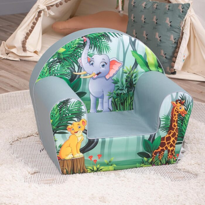 Дитяче крісло від 1 року Зручне та легке Крісло для дитячої кімнати Чохол, який можна прати Мяка пінопластова підкладка (Jungle Elephant)