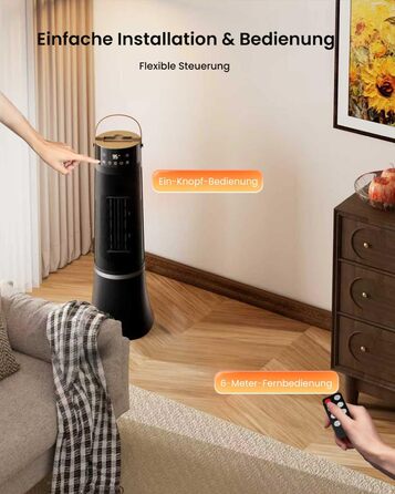 Енергозберігаючий електричний вентилятор-обігрівач, 2000 Вт, з пультом дистанційного керування, термостатом, 12-годинним таймером, 3 режимами, захистом від перегріву та перекидання, коливаннями 75, керамічним електричним нагрівальним елементом PTC (D)