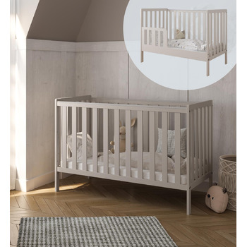 Дитяче ліжечко, ліжко Bambi 2-в-1 - Трирівневе регулювання для дитини, яка не сидить, сидить та стоїть - Два знімні поручні - з захисним бортиком - 60x120x86 см, Кашемір