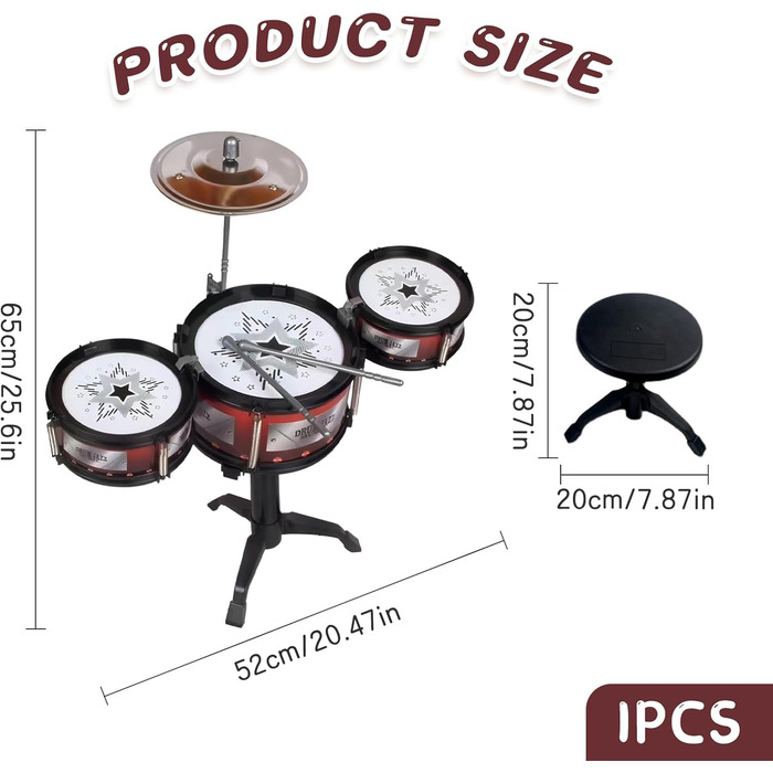 Барабани дитячі барабанна установка, музичні дитячі барабанні установки набір музичних інструментів, джаз рок барабанна установка, дитяча перкусія навчальна іграшка барабанна установка подарунок для малюків 1 2 3 4 років хлопчики дівчатка (jzaa L)
