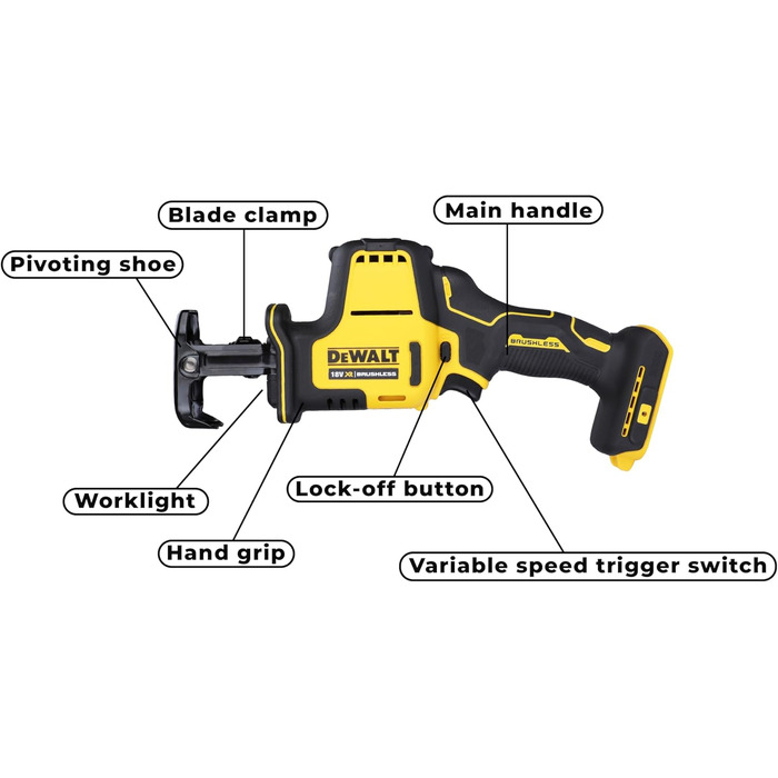 Компактна безщіткова зворотно-поступальна пила DEWALT, 18 В, холостий хід, різне