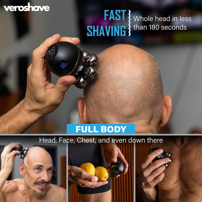 Бритва для лисої голови Veroshave з 7 лезами для чоловіків - бездротова акумуляторна машинка для стрижки волосся з вигнутими лезами, чисте та ретельне гоління, зручний набір для догляду за волоссям у подорожах