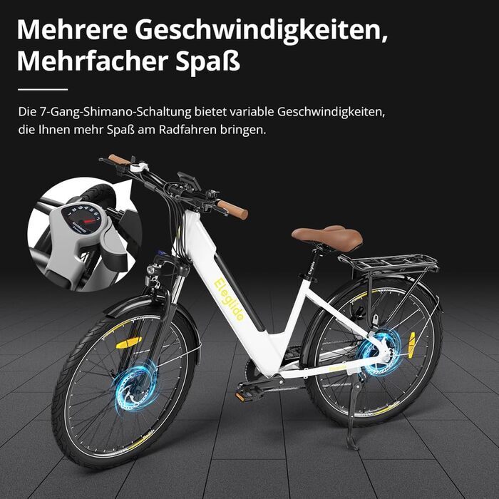 Електровелосипед Eleglide T1 Step-Thru, 27,5-дюймовий електричний трекінговий/міський велосипед з літій-іонним акумулятором 36 В 13 Аг (запас ходу до 100 км), двигун 250 Вт, відповідає вимогам ЄС із застосунком, РК-дисплей, білий