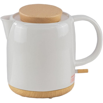 Електричний чайник з кераміки з дерев'яною кришкою, об'ємом 1 літр, білий - Сучасний дизайн. 1200 Вт, 220 В, 50-60 Гц. Чайник елек