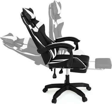 Регульоване ігрове крісло Alex з підніжкою, подушками для голови та попереку, чорно-біле
